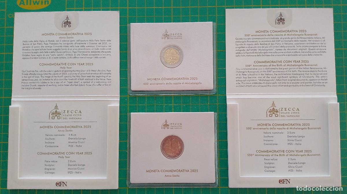 Old Coins of Europe: MONEDAS 2 EURO EL VATICANO 2025. A&Ntilde;O SANTO y 550 ANIVERSARIO NACIMIENTO MIGUEL ANGEL