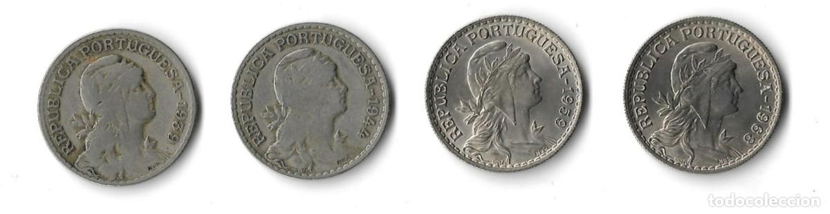Monedas antiguas de Europa: Lote exclusivo de colecci&oacute;n: 4 monedas hist&oacute;ricas de 1 Escudo de Portugal (1939-1968).