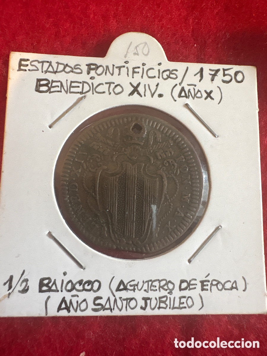 Monedas antiguas de Europa: Moneda 1/2 Baiocco 1750 Benedicto XIV, a&ntilde;o Santo (A1)