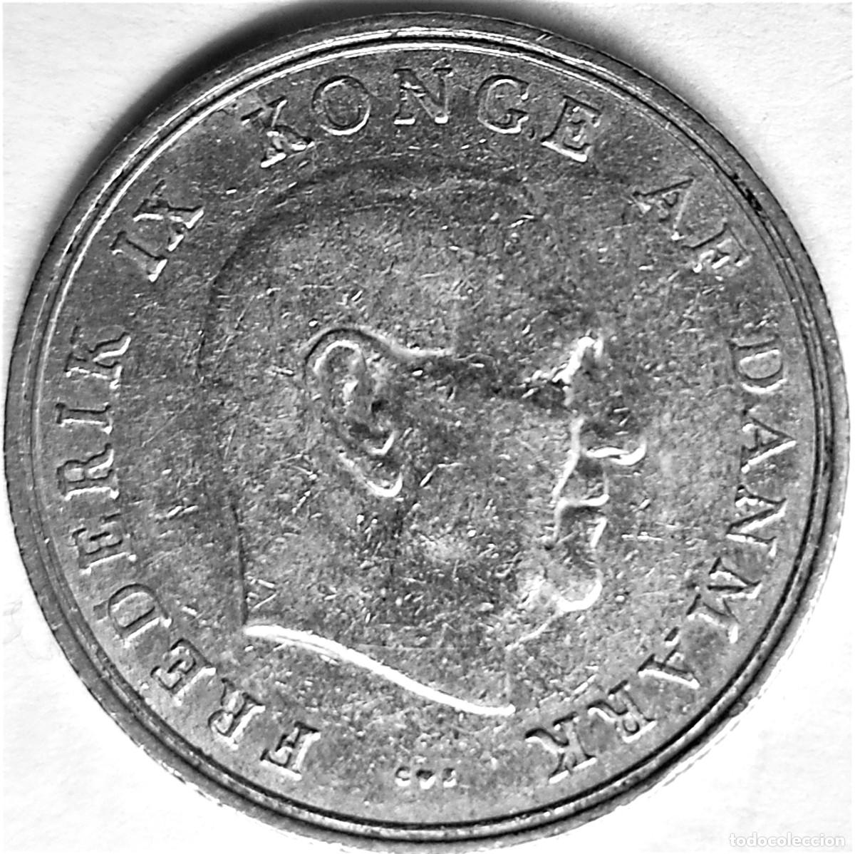 Moedas antigas da Europa: DINAMARCA (1947-1972) - 1 CORONA 1962 - REY FEDERICO IX - A - 6,80 GR. COBRE-NICKEL - DIAM 25,50 mm