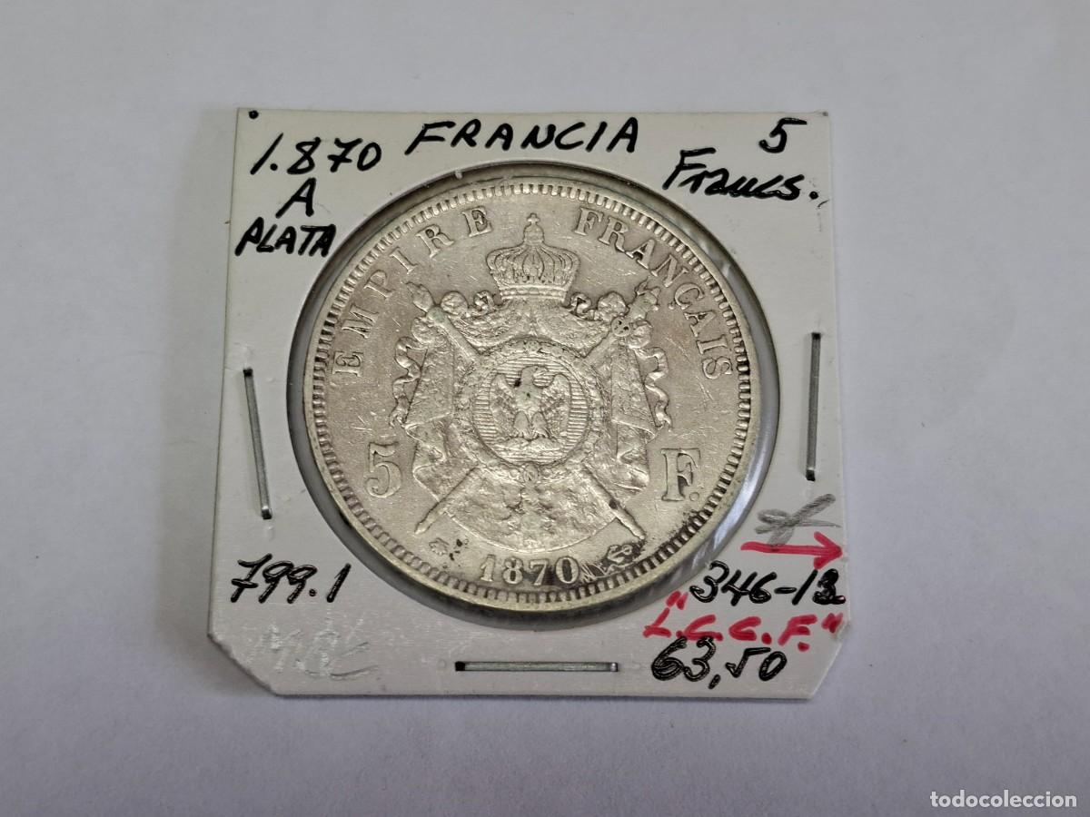 Monedas antiguas de Europa: 5 FRANCOS de PLATA de 1870 A NAPOLEON III KM 799.1 FRANCIA en MBC