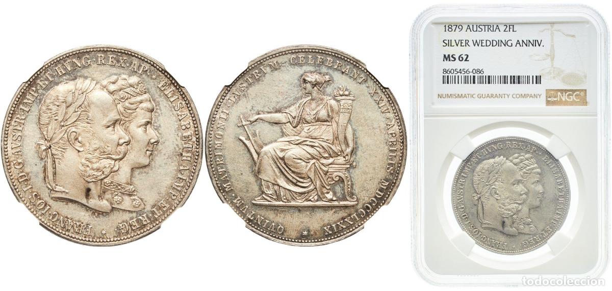 Monedas antiguas de Europa: Austria Austro-Hungarian Empire 1879 2 Gulden - Franz Joseph I (Silver Wedding Jubilee) Silver (.90