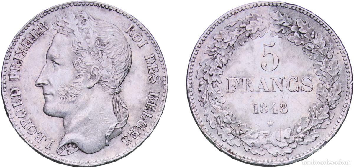 Monedas antiguas de Europa: Belgium Kingdom 1848 5 Francs - L&eacute;opold I Silver (.900) (10% copper) Royal Mint of Belgium (2516283