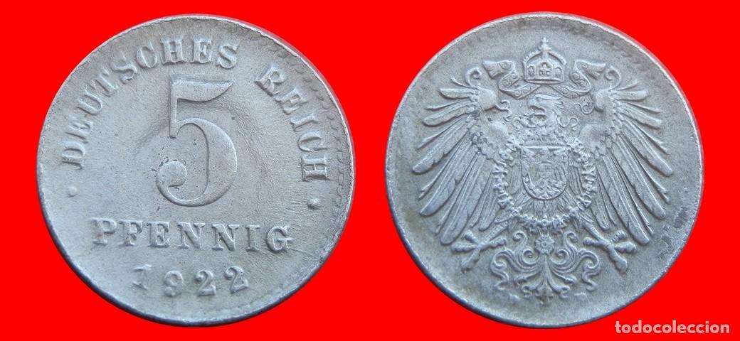 Monedas antiguas de Europa: 5 PFENNIG 1922D HIERRO IMPERIO ALEMANIA-150575
