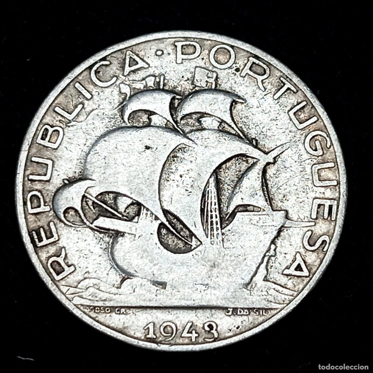 Monedas antiguas de Europa: ⚜️ BBG0 7. Plata. Portugal. 2,50 escudos 1943