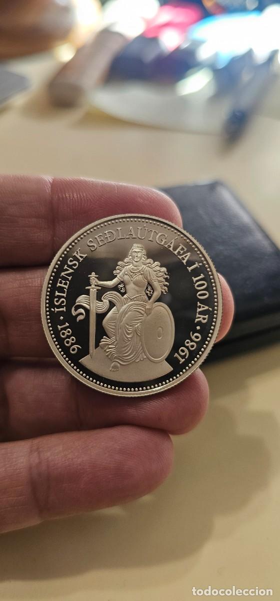 Monedas antiguas de Europa: Preciosa moneda 100 a&ntilde;os banco central Islandia plata