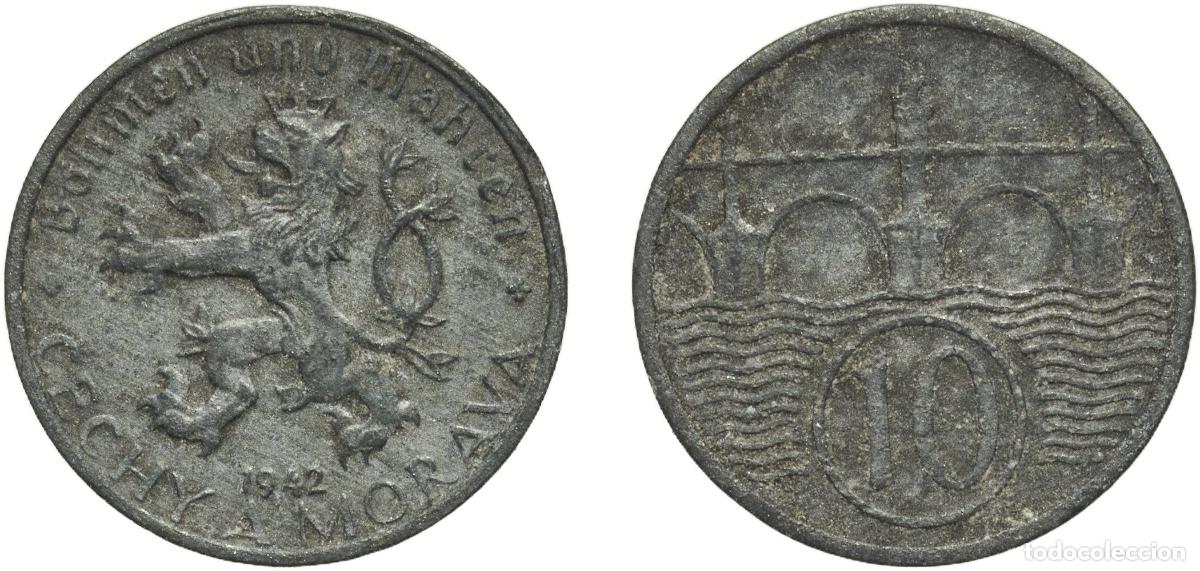 Monedas antiguas de Europa: Czech Republic Protectorate of Bohemia and Moravia 1942 10 Hal&eacute;řů Zinc Vichr a spol. 1.92g AU KM 1