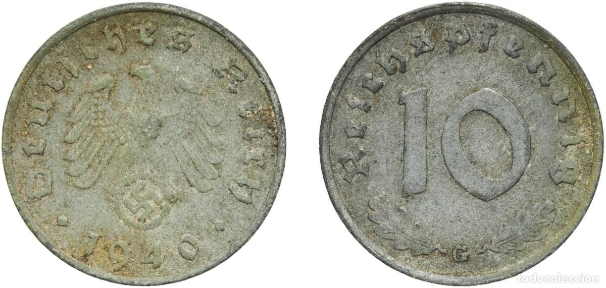 Alte M&uuml;nzen aus Europa: Germany Third Reich 1940 G 10 Reichspfennig Zinc Staatliche M&uuml;nze Baden-W&uuml;rttemberg Mint (27307609)