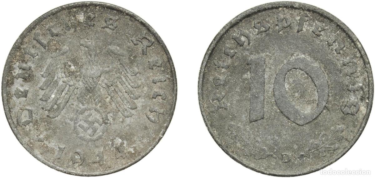 Monedas antiguas de Europa: Germany Third Reich 1944 D 10 Reichspfennig Zinc Munich Mint (30369000) 3.46g XF KM 101 AKS 47 J 3