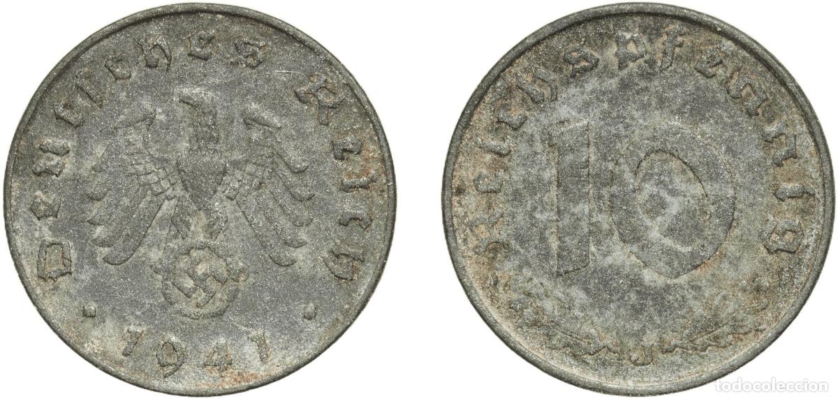Monedas antiguas de Europa: Germany Third Reich 1941 J 10 Reichspfennig Zinc Hamburg Mint (30524514) 3.48g XF KM 101 AKS 47 J