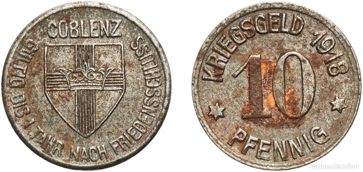 Monedas antiguas de Europa: Germany Koblenz, City of 1918 10 Pfennig - Coblenz Iron Gebr&uuml;der Kugel & Fink Mint (3200000) 2.88g
