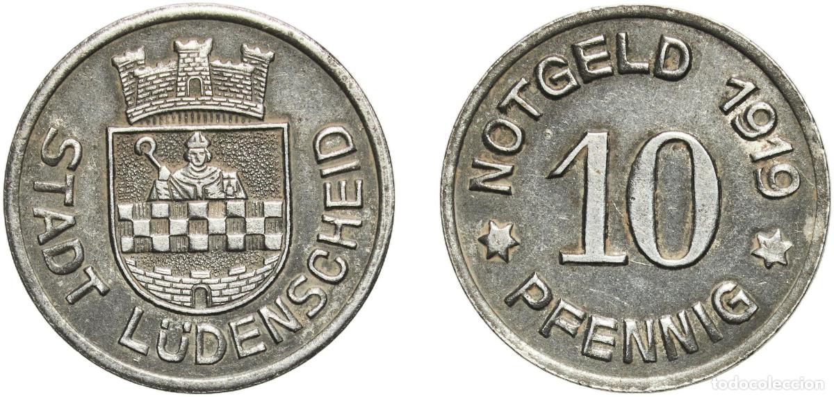 Monedas antiguas de Europa: Germany L&uuml;denscheid, City of Weimar Republic 1919 10 Pfennigs - L&uuml;denscheid Iron Gebr&uuml;der Kugel & F