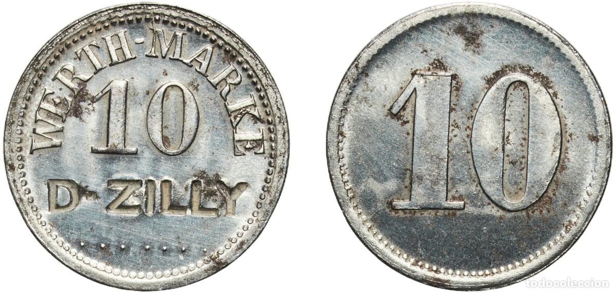 Monedas antiguas de Europa: Germany German notgeld ND 10 Pfennigs - Zilly (D - Zilly) Iron 2.15g AU Men05 27998.6 Men18 35118.