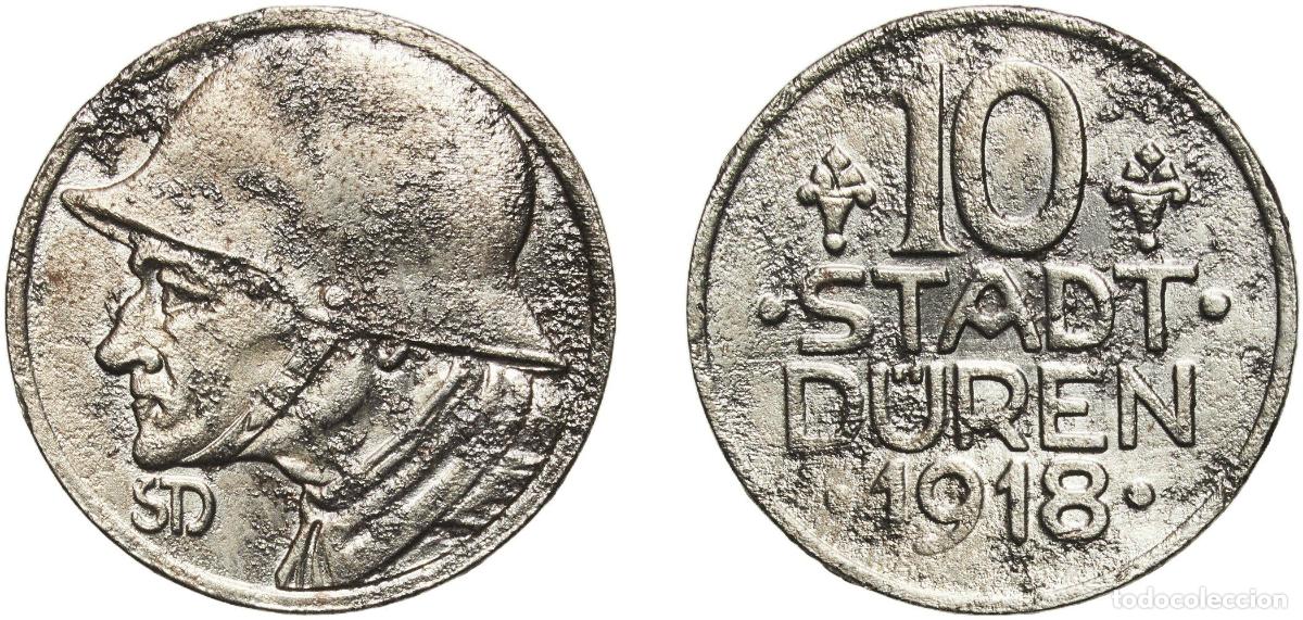 Monedas antiguas de Europa: Germany D&uuml;ren, City of 1918 10 Pfennig - D&uuml;ren Iron Gebr&uuml;der Kugel & Fink Mint (1100750) 4.9g XF F