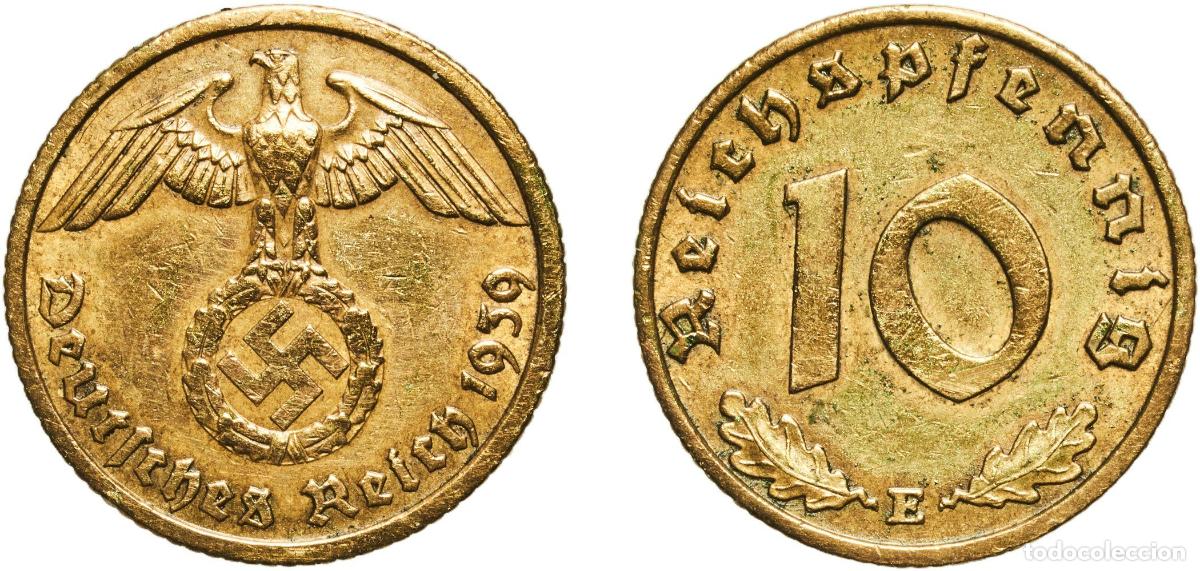Monedas antiguas de Europa: Germany Third Reich 1939 E 10 Reichspfennig Aluminium bronze Muldenh&uuml;tten Mint (5078600) 4g AU KM