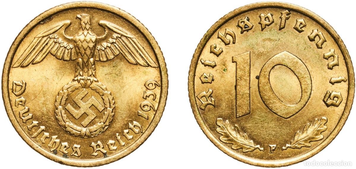 Monedas antiguas de Europa: Germany Third Reich 1939 F 10 Reichspfennig Aluminium bronze Staatliche M&uuml;nze Baden-W&uuml;rttemberg Min