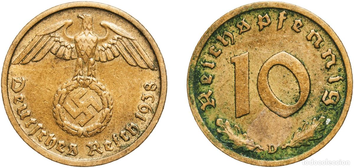 Moedas antigas da Europa: Germany Third Reich 1938 D 10 Reichspfennig Aluminium bronze Munich Mint (16990241) 4.06g XF KM 92