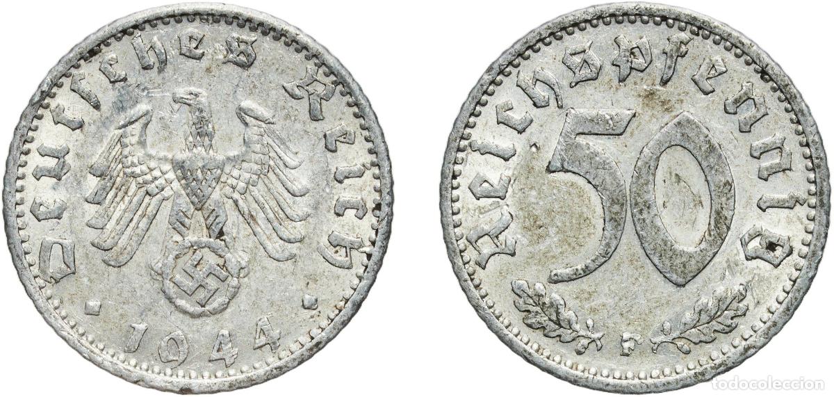 Monedas antiguas de Europa: Germany Third Reich 1944 F 50 Reichspfennig Aluminium Staatliche M&uuml;nze Baden-W&uuml;rttemberg Mint (3738