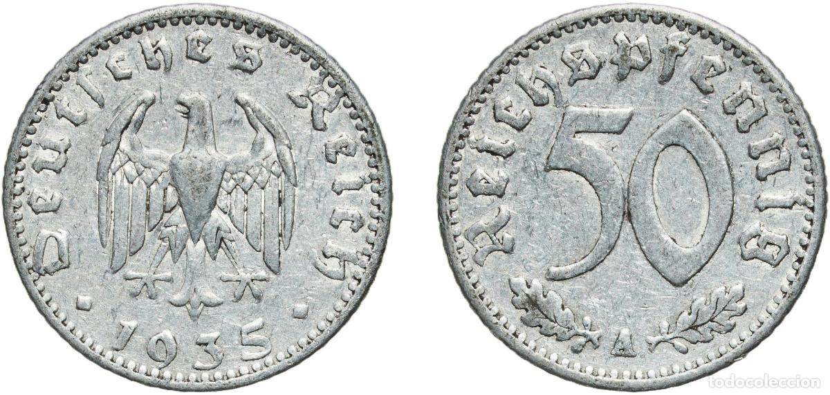 Monedas antiguas de Europa: Germany Third Reich 1935 A 50 Reichspfennig Aluminium Berlin Mint (75911893) 1.31g XF KM 87 AKS 41