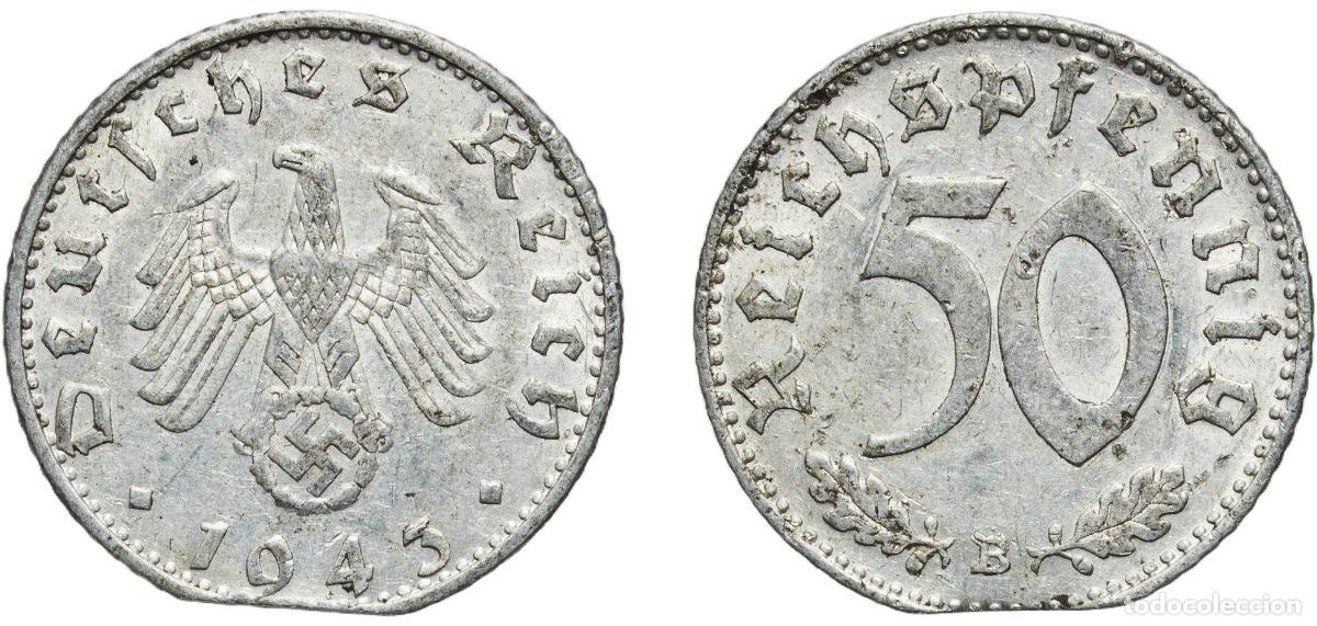 Monedas antiguas de Europa: Germany Third Reich 1943 B 50 Reichspfennig Aluminium Vienna Mint (8228892) 1.32g AU Clipped KM 96