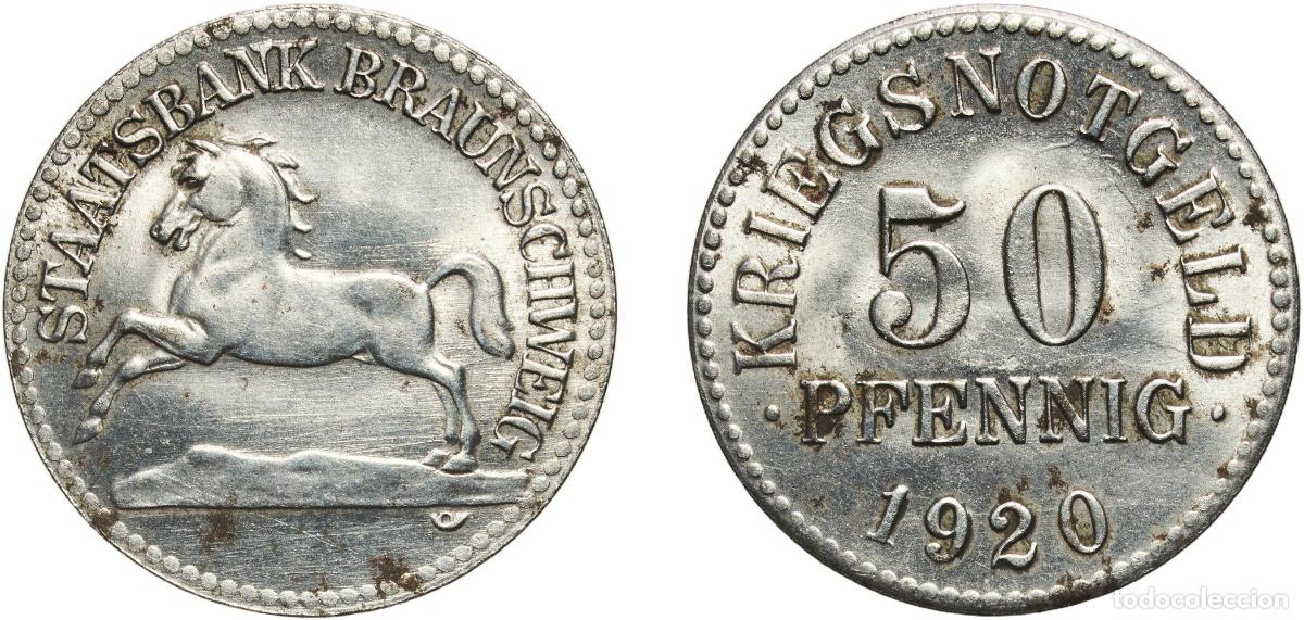 Monedas antiguas de Europa: Germany Brunswick, Federal state of Weimar Republic 1920 50 Pfennigs - Braunschweig Iron L. Chr. La