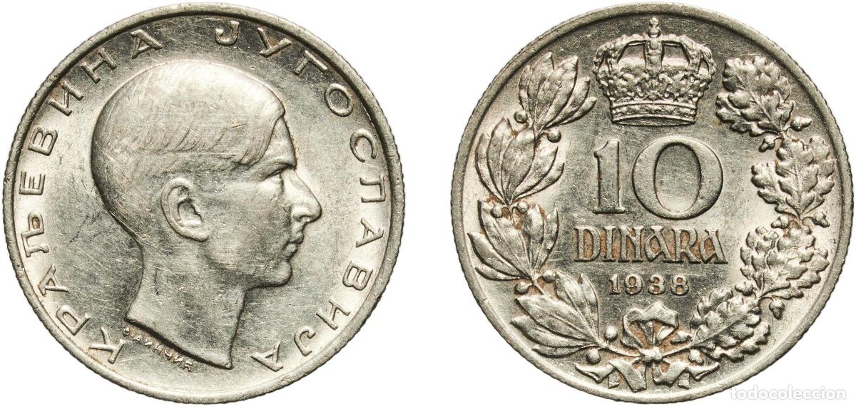 Monedas antiguas de Europa: Yugoslavia Kingdom 1938 10 Dinara - Petar II Nickel Belgrade Mint (25000000) 5.04g AU KM 22 Sch&ouml;n