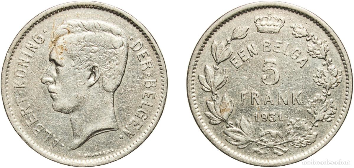 Monedas antiguas de Europa: Belgium Kingdom 1931 1 Belga / 5 Francs - Albert I (Dutch text) Nickel Royal Mint of Belgium 13.94g