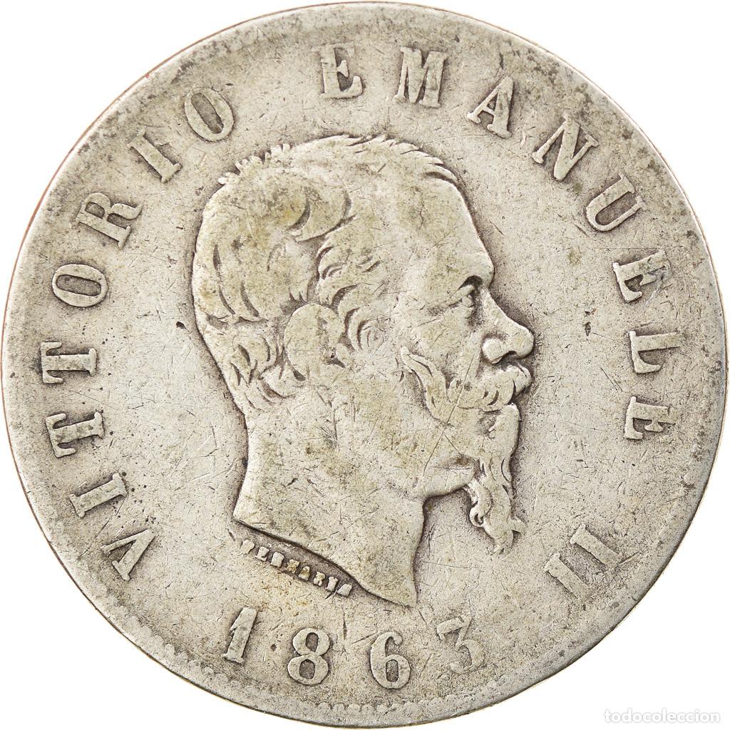 Monedas antiguas de Europa: [#904281] Moneda, Italia, Vittorio Emanuele II, 2 Lire, 1863, Naples, BC+, Plata, KM:6a.1