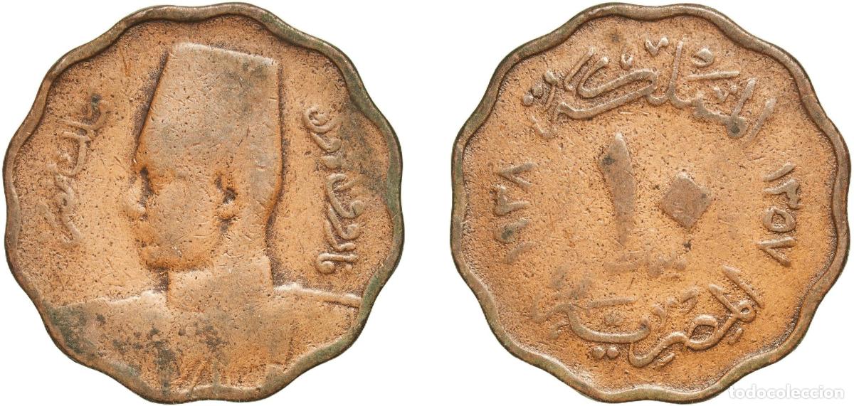 Monedas antiguas de Europa: Egypt Kingdom AH1357 (1938) 10 Milliemes - Farouk Bronze Bombay Mint 5.53g VF KM 361 Sch&ouml;n 79 MHC