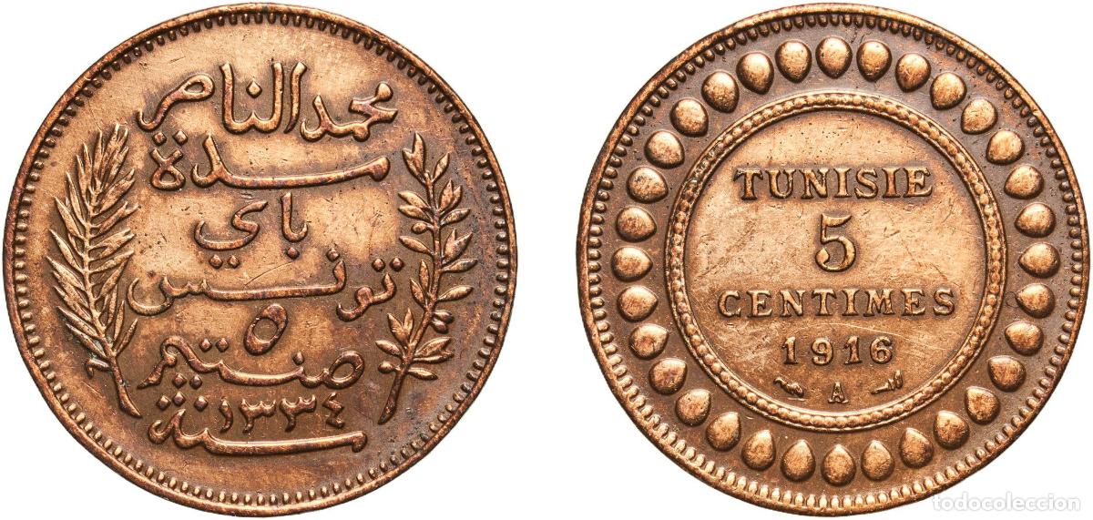 Monedas antiguas de Europa: Tunisia French Protectorate AH1334 (1916) A 5 Centimes - Muhammad V Bronze Paris Mint (2000000) 5g