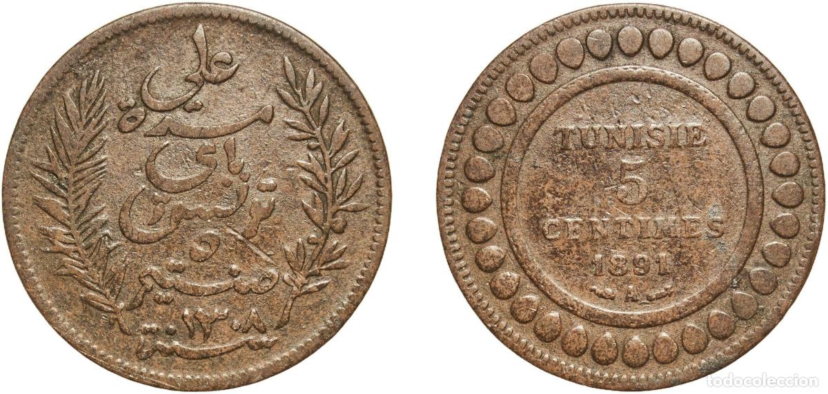 Monedas antiguas de Europa: Tunisia French Protectorate AH1308 (1891) A 5 Centimes - Ali III Bronze Paris Mint (4300000) 4.79g