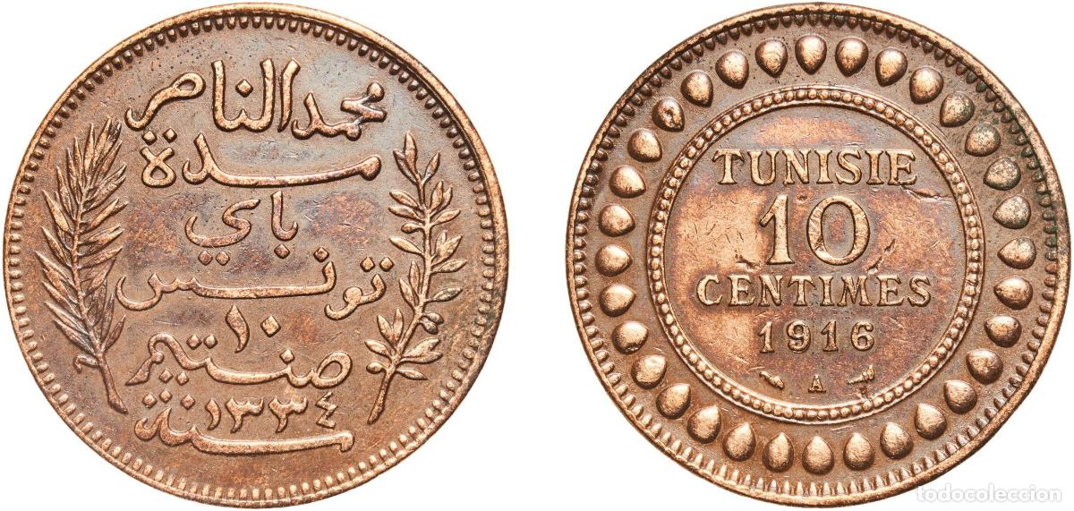 Monedas antiguas de Europa: Tunisia French Protectorate AH1334 (1916) A 10 Centimes - Muhammad V Bronze Paris Mint (1000000) 10
