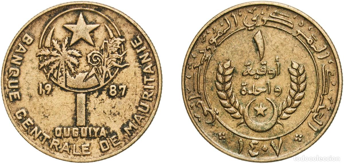 Monedas antiguas de Europa: Mauritania Islamic Republic AH1407 (1987) 1 Ouguiya (with &rdquo;واحدة&rdquo;) Aluminium bronze Kremnica Mint 3