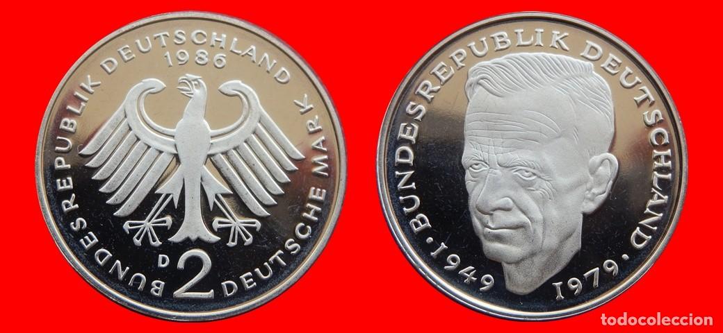 Monedas antiguas de Europa: 2 MARCOS 1986-D KURT SCHUMACHER PROOF BRD ALEMANIA-150607