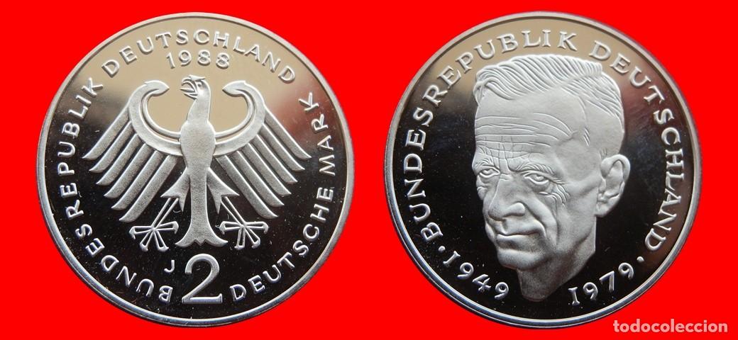 Monedas antiguas de Europa: 2 MARCOS 1988-J KURT SCHUMACHER PROOF BRD ALEMANIA-150613