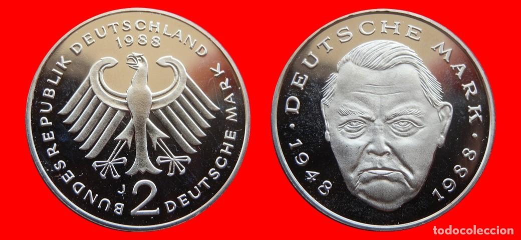 Monedas antiguas de Europa: 2 MARCOS 1988-J LUDWIG ERHAR PROOF BRD ALEMANIA-150615