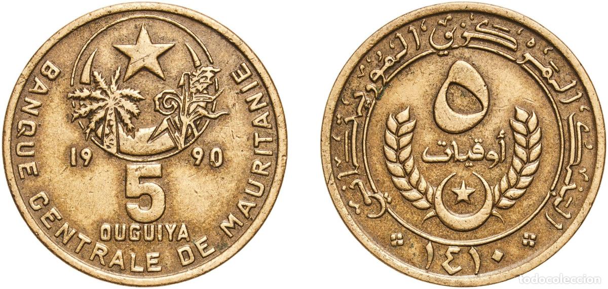 Monedas antiguas de Europa: Mauritania Islamic Republic AH1410 (1990) 5 Ouguiya Aluminium bronze Kremnica Mint 5.78g XF KM 3 S