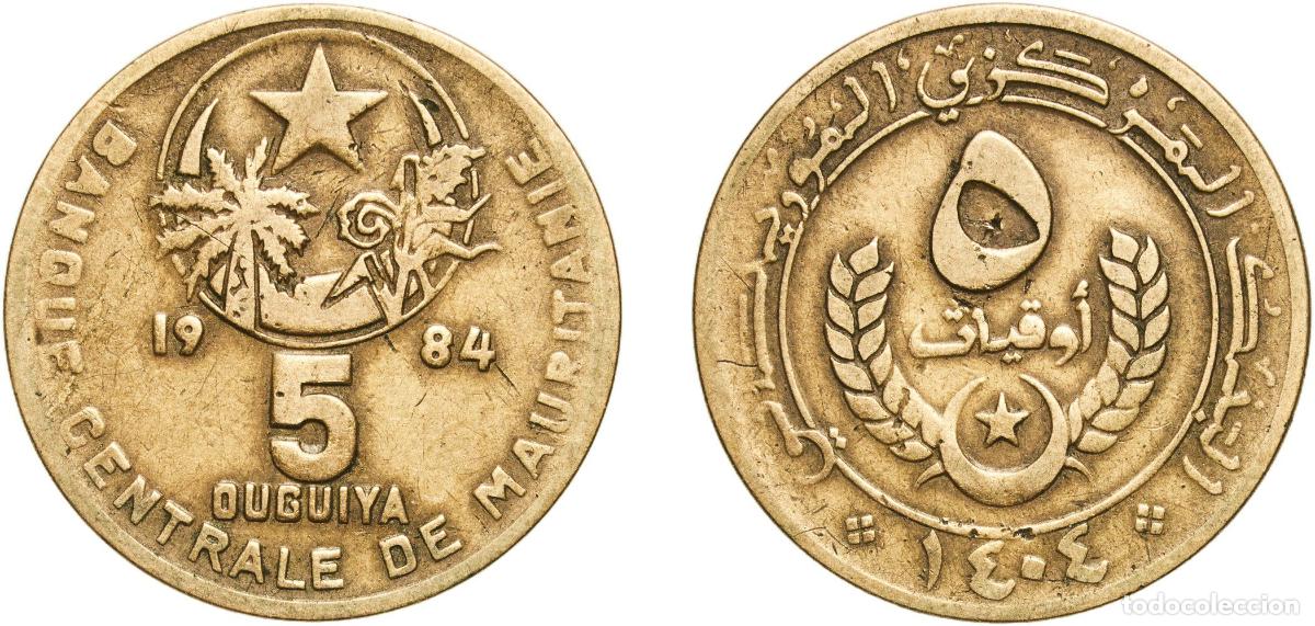 Monedas antiguas de Europa: Mauritania Islamic Republic AH1404 (1984) 5 Ouguiya Aluminium bronze Kremnica Mint 5.67g VF KM 3 S
