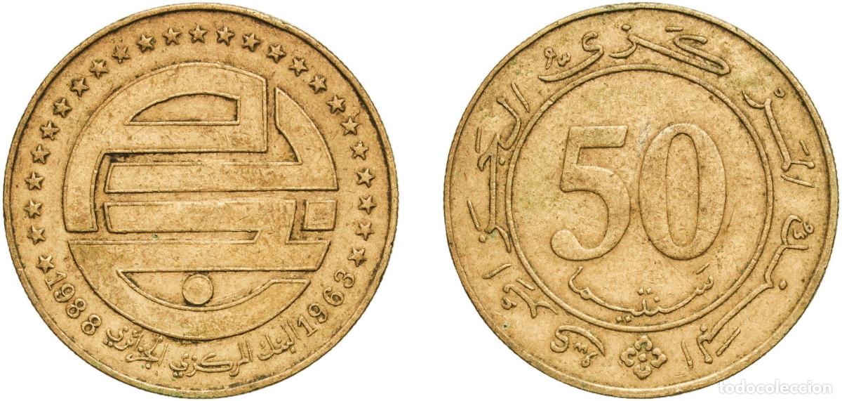 Monedas antiguas de Europa: Algeria People's Democratic Republic 1988 50 Centimes (Constitution) Aluminium bronze Algiers Mint