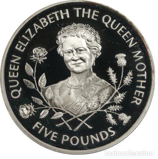 Monedas antiguas de Europa: GUERNSEY 5 libras plata 1995 Queen Elizabeth the Queen Mother - 95 cumplea&ntilde;os