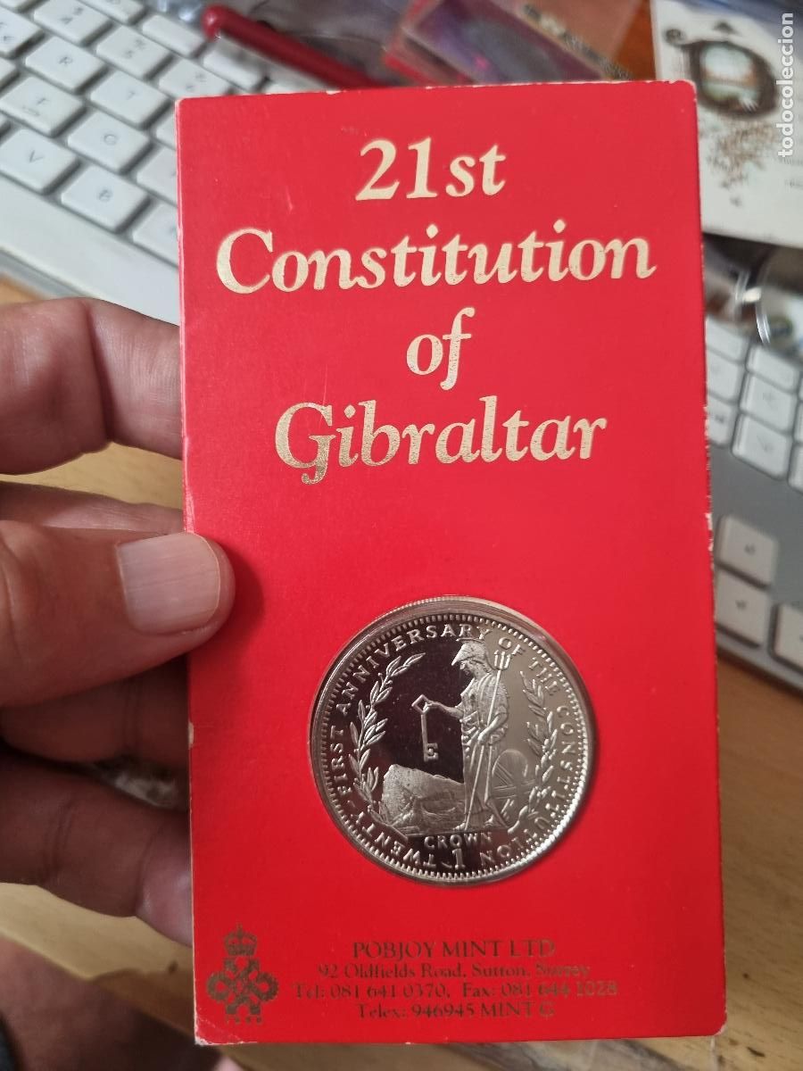Monedas antiguas de Europa: ESTUCHE MONEDA GIBRALTAR 1 CORONA 1990 21 ANIVERSARIO DE LA CONSTITUCION ORIGINAL 2&ordm;P