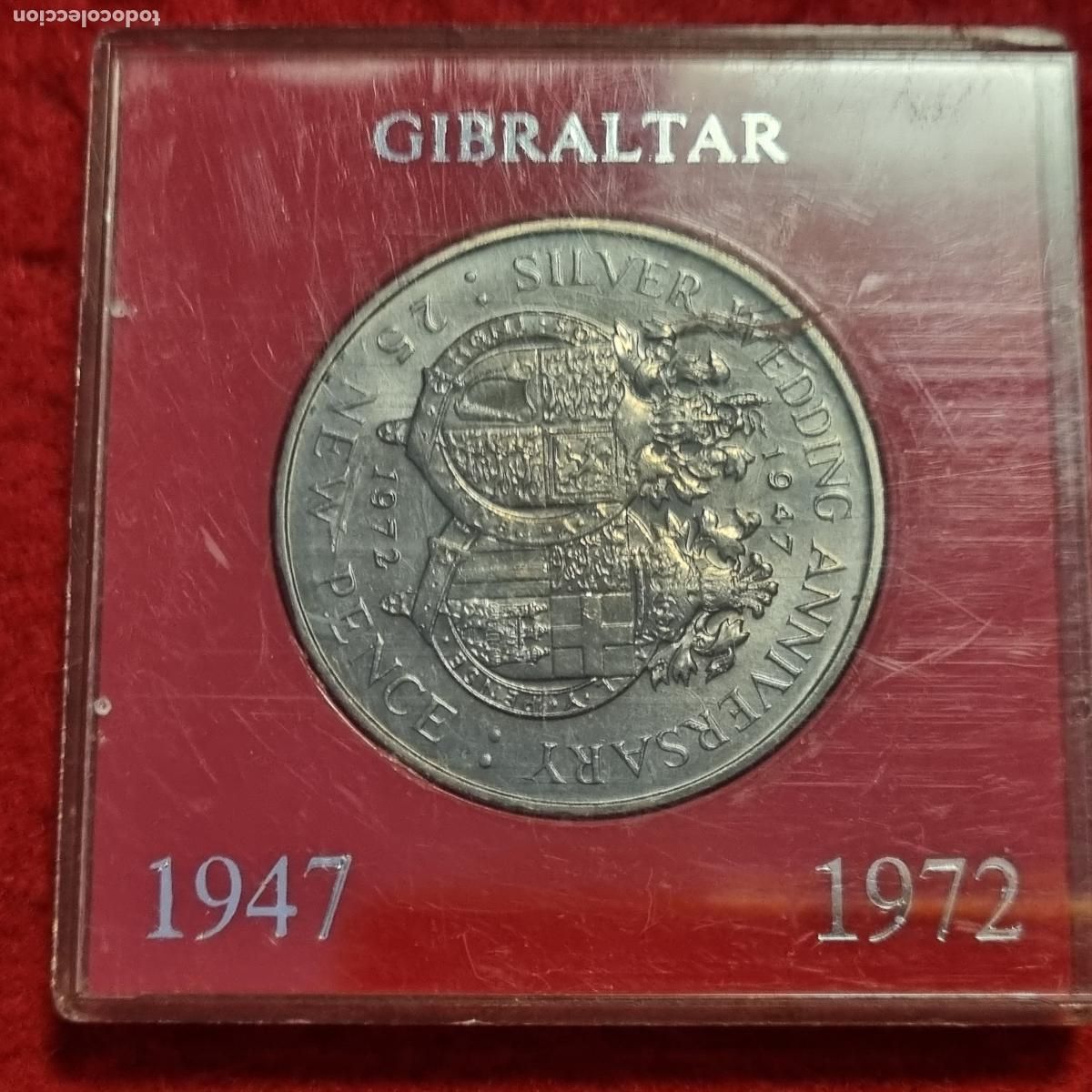 Moedas antigas da Europa: ESTUCHE MONEDA GIBRALTAR 25 NEW PENCE 1972 25 ANIVERSARIO WEDDING ORIGINAL 2&ordm;P