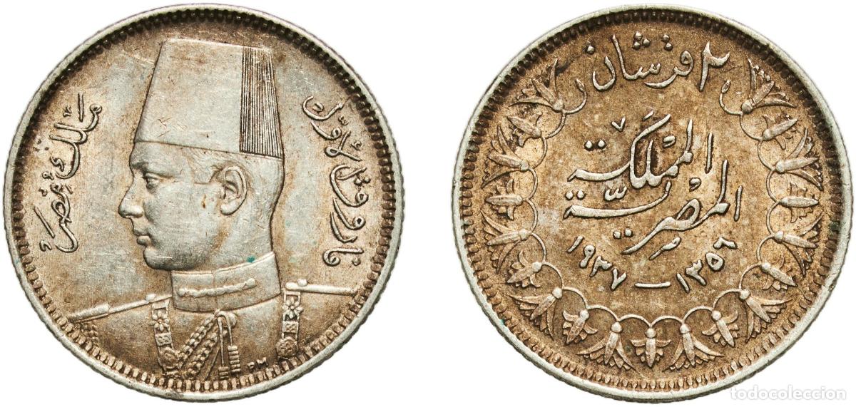 Moedas antigas da Europa: Egypt Kingdom AH1356 (1937) 2 Qirsh - Farouk Silver (.833) (Copper .166) Royal Mint (Tower Hill) (