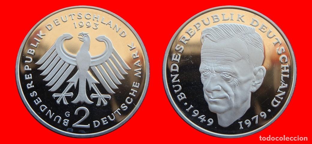 Old Coins of Europe: 2 MARCOS 1993-G KURT SCHUMACHER PROOF BRD ALEMANIA-150700