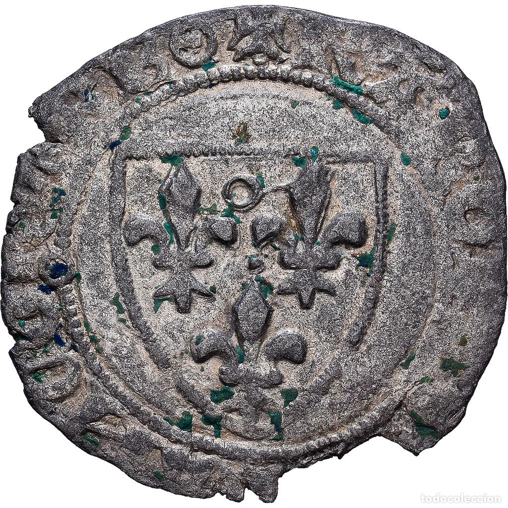 Monedas antiguas de Europa: [#982518] Francia, 1/2 Gu&eacute;nar, 1420, Troyes, Vell&oacute;n, MBC