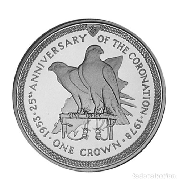 Monedas antiguas de Europa: ISLA DE MAN 1 crown plata 1978 proof HALCONES - 25 aniv. Coronaci&oacute;n Isabel II