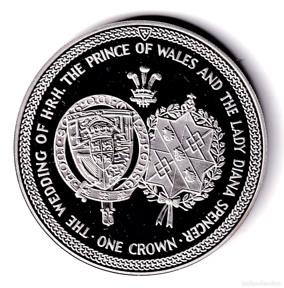 Monedas antiguas de Europa: ISLA DE MAN 1 crown plata 1981 proof BODA REAL Principe de Gales y Lady Diana