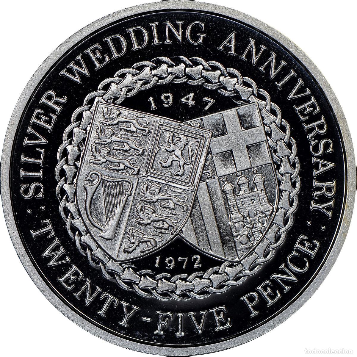 Monedas antiguas de Europa: ISLA DE MAN 25 pence 1972 proof Bodas de plata de los Reyes