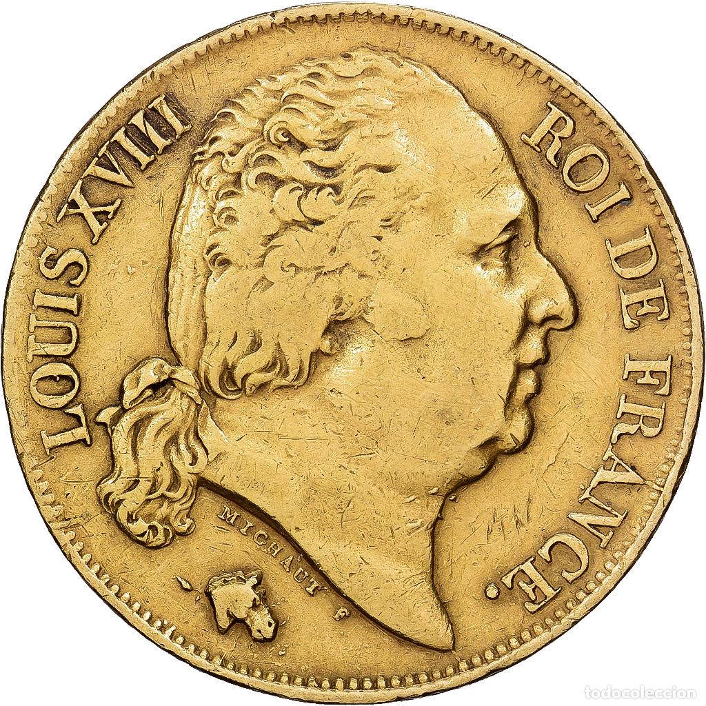 Monedas antiguas de Europa: [#1551120] Francia, Louis XVIII, 20 Francs, 1818, Paris, Oro, BC+, Gadoury:1028, KM:712.1