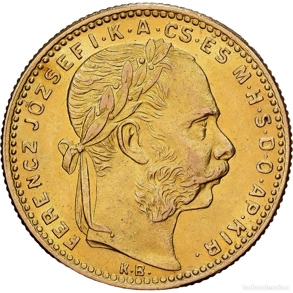 Old Coins of Europe: [#1121601] Hungr&iacute;a, 8 Forint 20 Francs, Franz Joseph I, 1888, Oro, EBC, KM:455.1